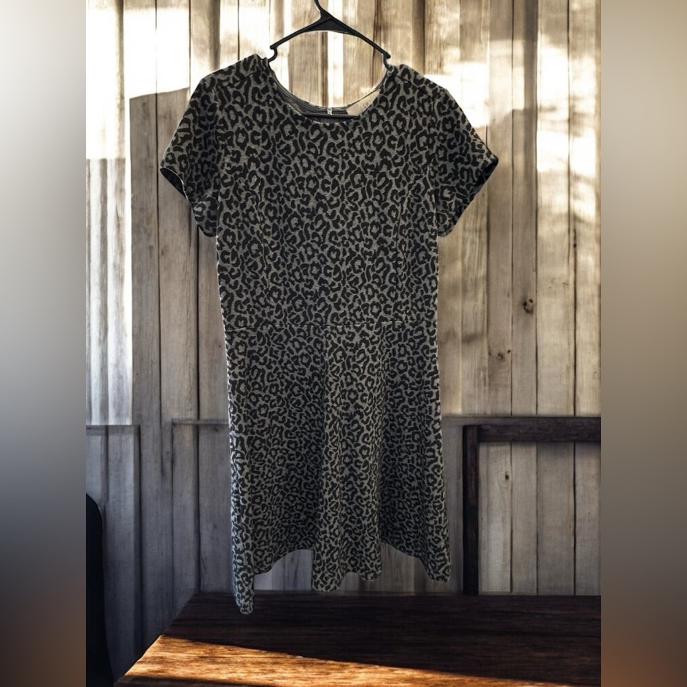 LOFT Black and Gray Leopard Print Mini Dress